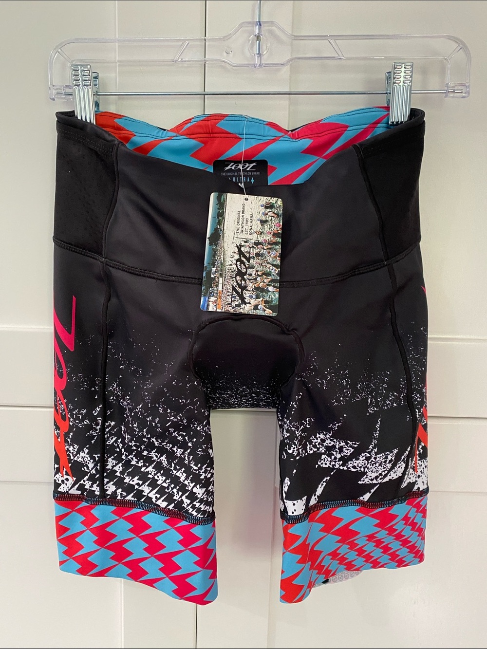 Zoot Black Athletic Cycling Shorts with Turquoise & Red Accents
